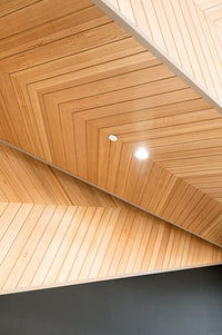 Touchwood Tasmanian Oak veneer panels in chevron pattern - Macarthur Square Shopping Centre