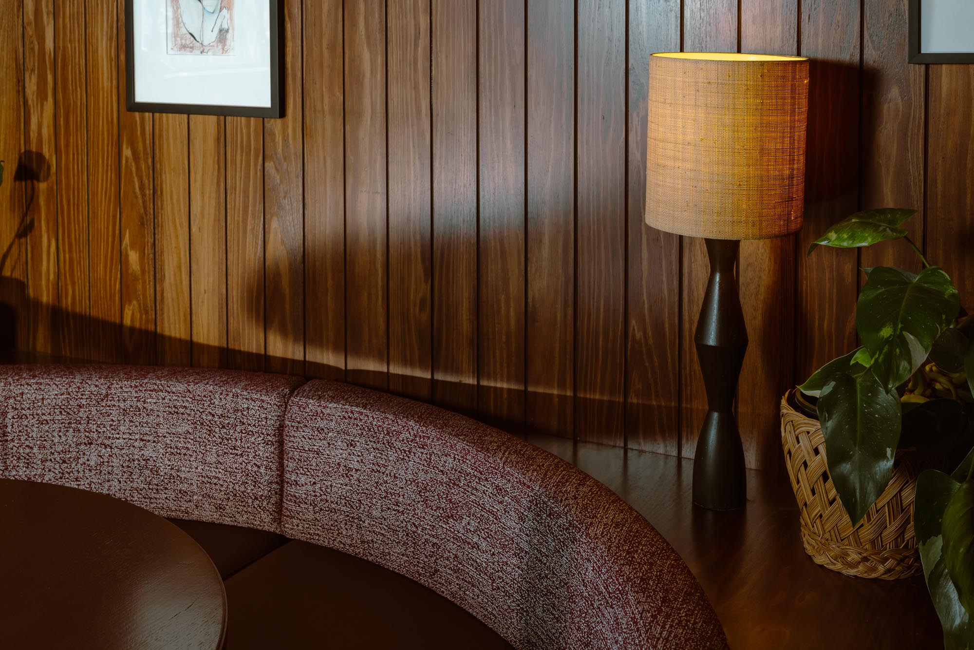 Touchwood Blackwood veneer panels, custom walnut stain - Jacket Bar, Thornbury VIC