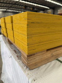Close-up of LVL formwork beam laminated veneer layers