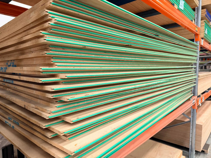 Tongue and groove plywood flooring sheet with interlocking edge profile