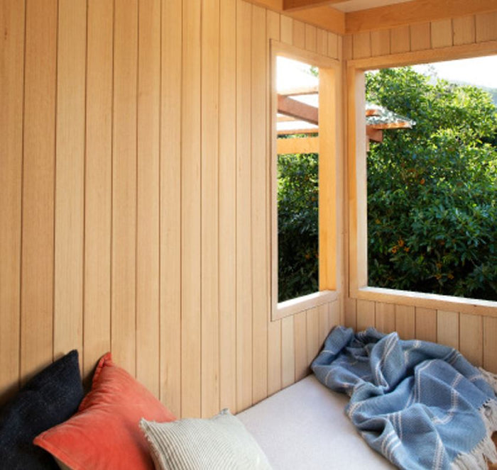Touchwood VJ veneer panelling installed as a timber feature wall