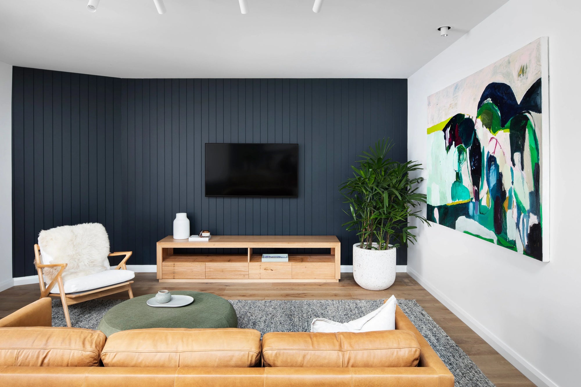 easyVJ 100mm VJ panelling installed as a feature wall in a living room