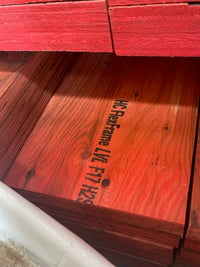 H2S LVL F17 beam with printed grade stamp, stacked in the Just Plywood Epping yard